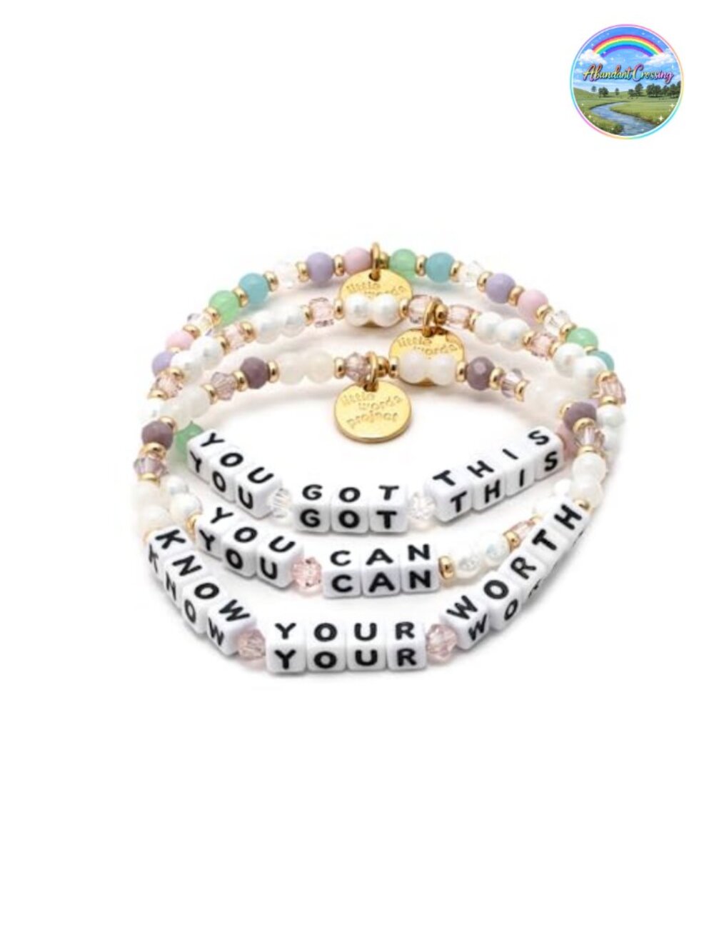 Gold Plated Brass Beaded Stretch Bracelet Set of 3 Inspirational